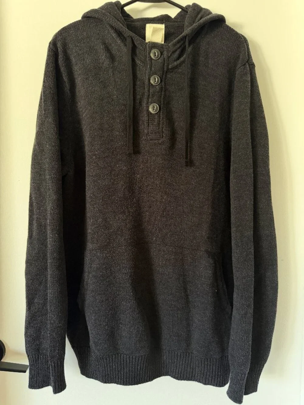 H&M Men’s Charcoal Knit Henley Hoodie Sweater Size L
